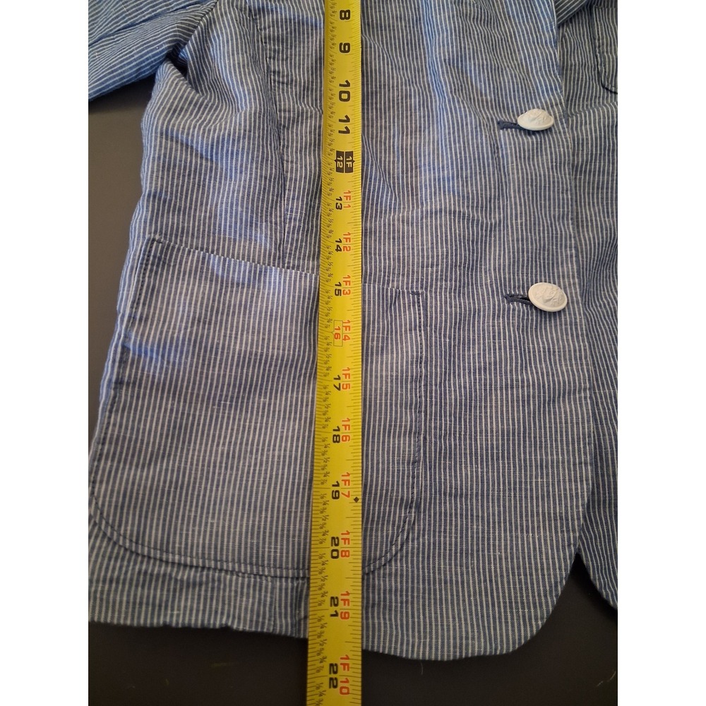 Gap Academy Blazer Blue White Mini Stripe Linen Cotton Jacket 6 Petite 4 - Picture 8 of 13